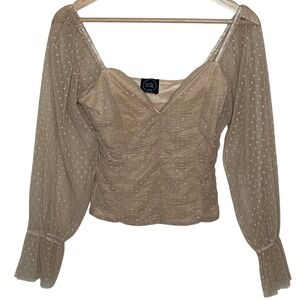 Madi Mase Womens XS Nude  Ruched  Fairy Sheer Romantic Long Sleeve‎ Top Size XS